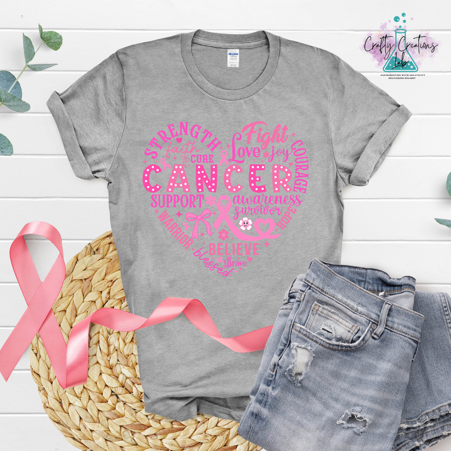 Heart of Strength – Breast Cancer Awareness Word Art Tee