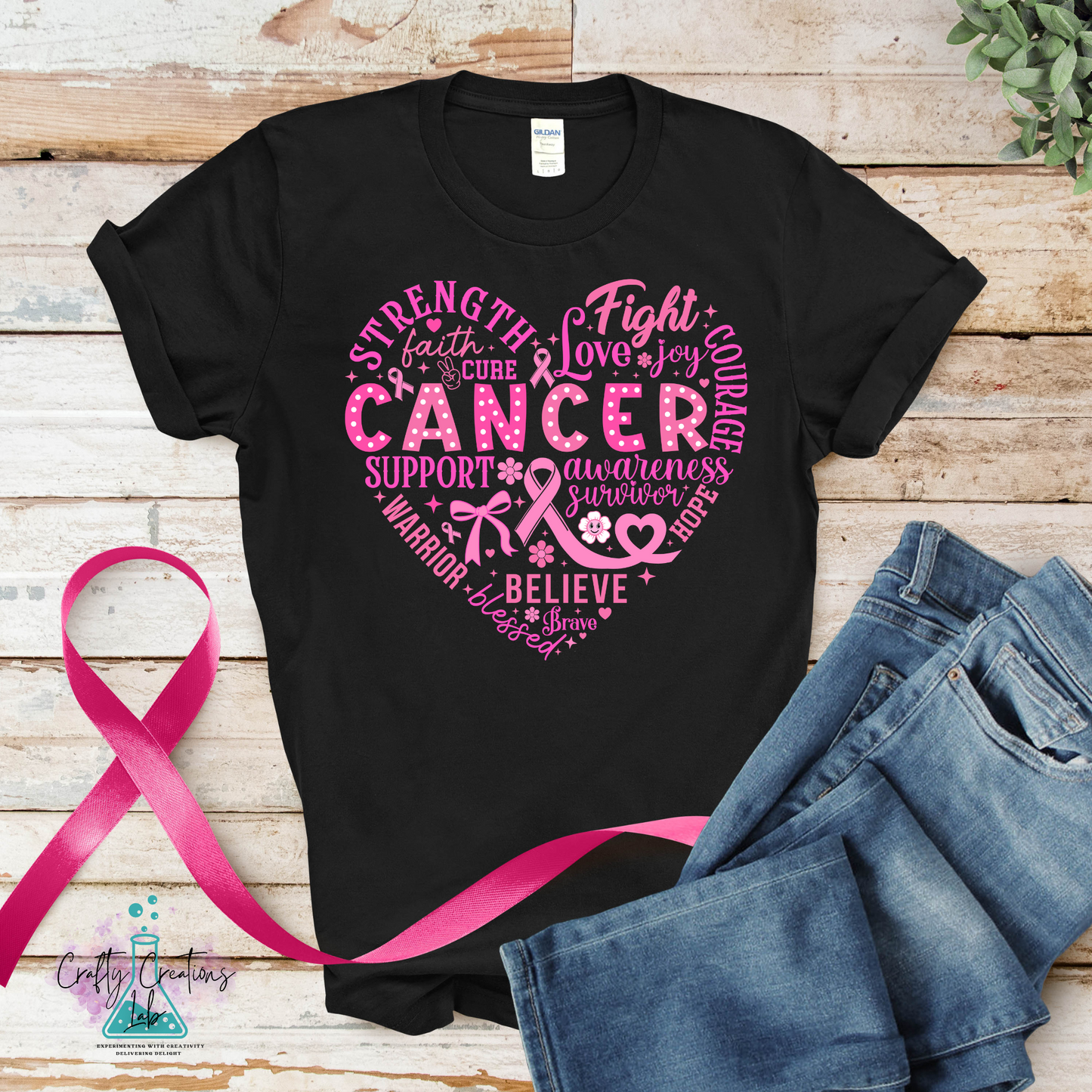 Heart of Strength – Breast Cancer Awareness Word Art Tee