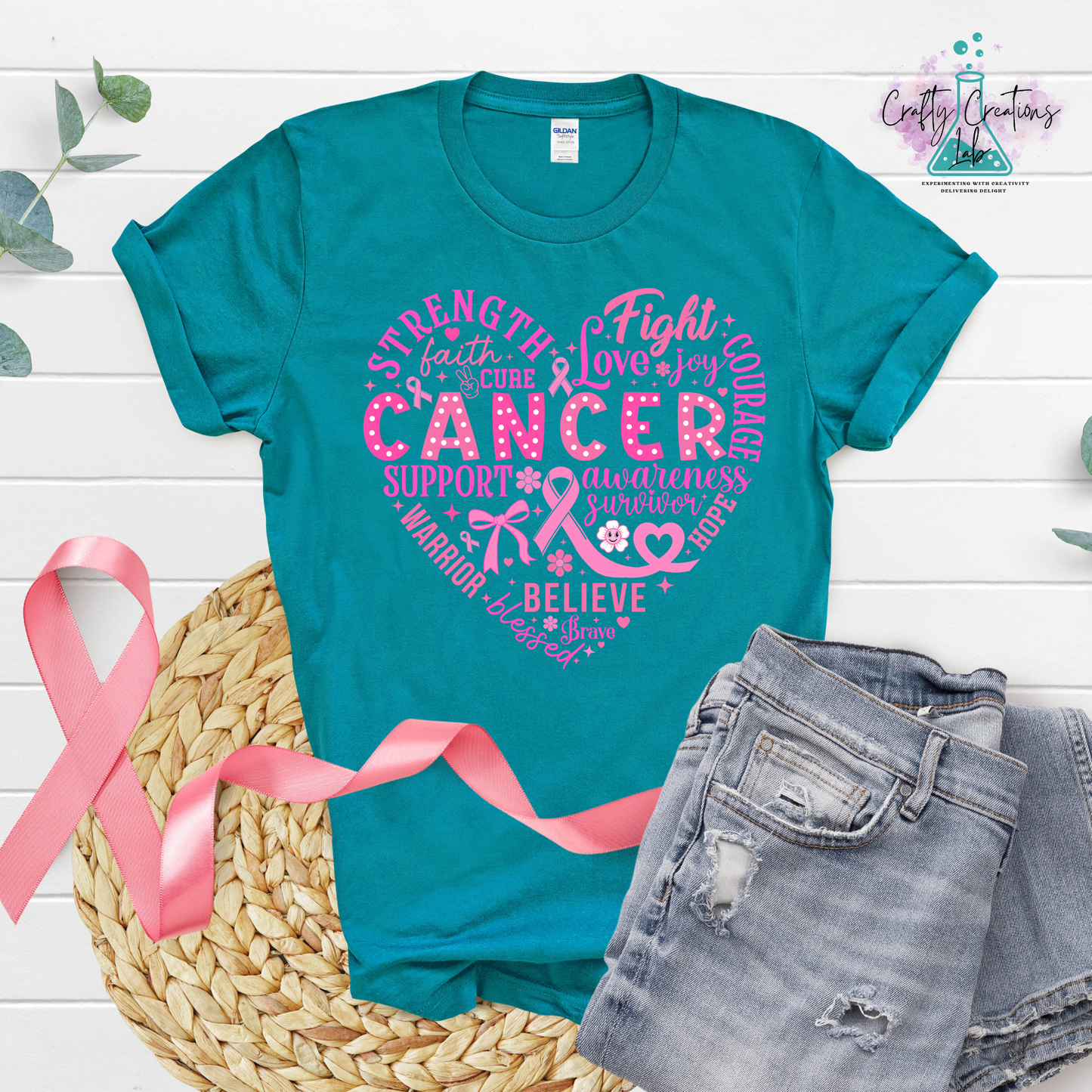 Heart of Strength – Breast Cancer Awareness Word Art Tee