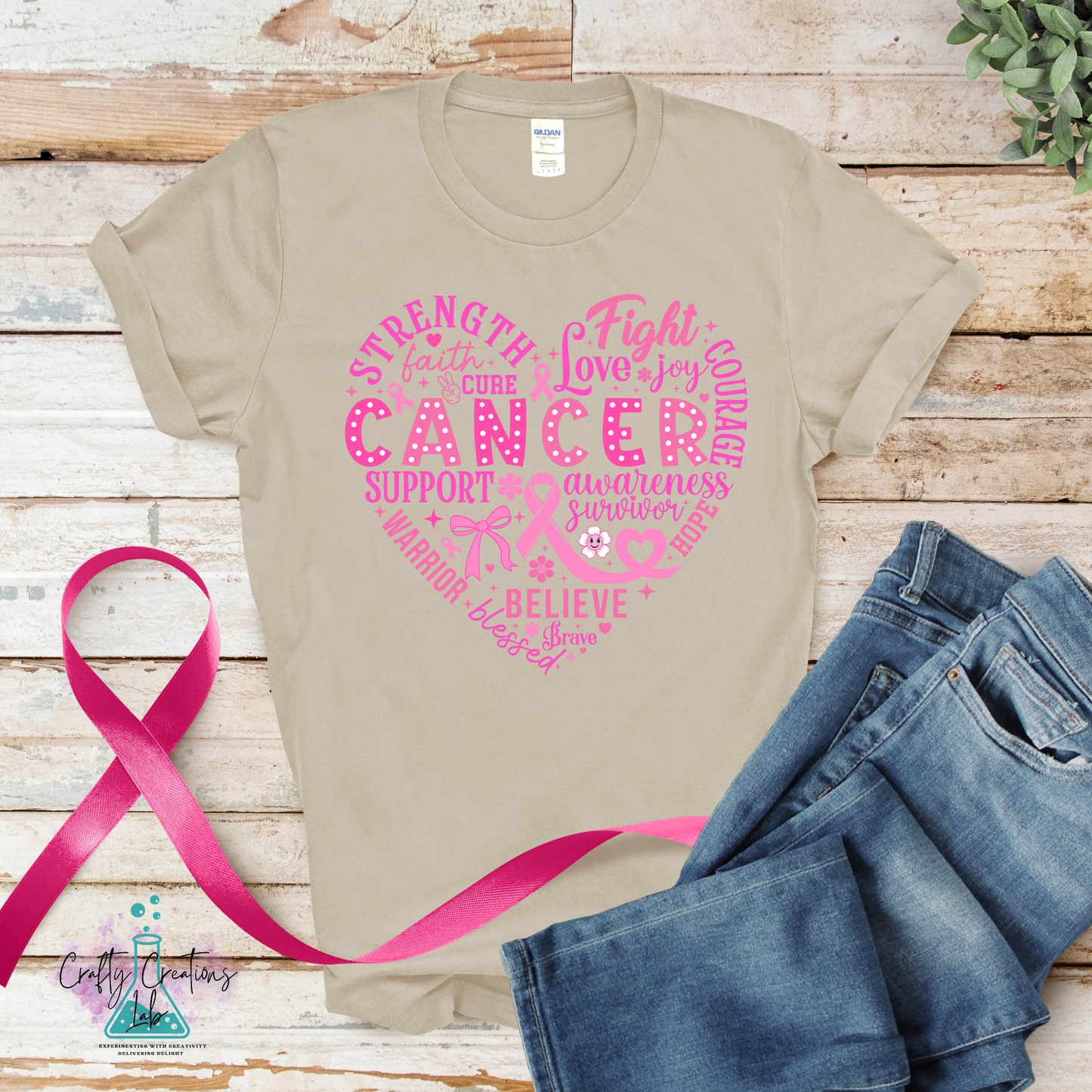 Heart of Strength – Breast Cancer Awareness Word Art Tee