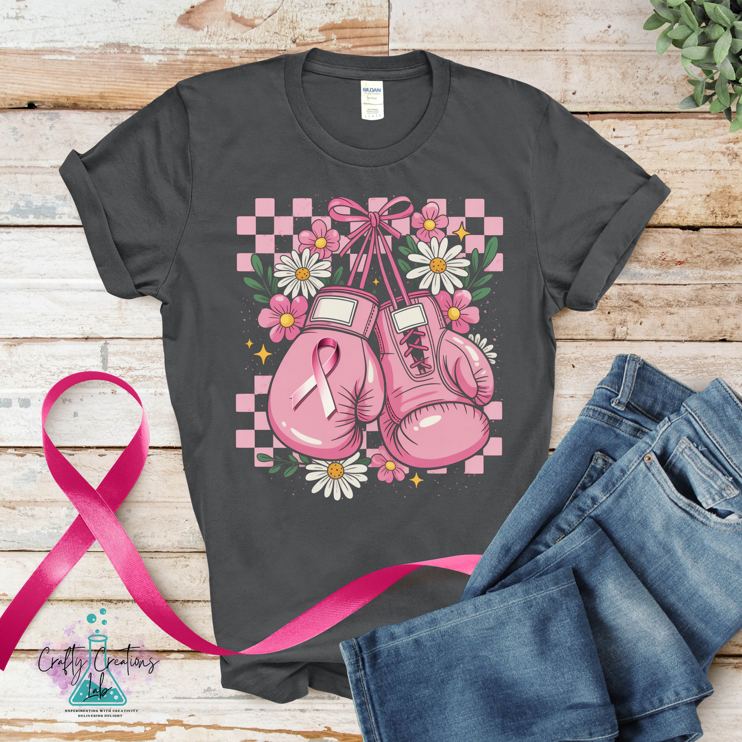 Boxing Gloves & Flowers – Fight Breast Cancer Tee