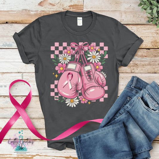 Boxing Gloves & Flowers – Fight Breast Cancer Tee