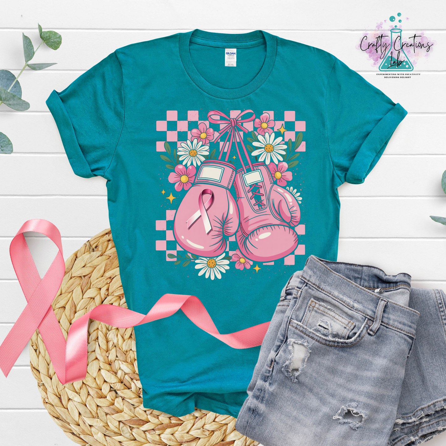 Boxing Gloves & Flowers – Fight Breast Cancer Tee