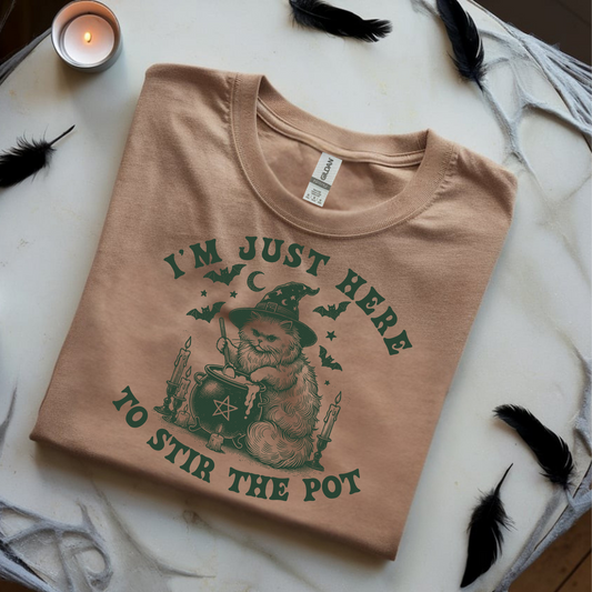 Stir the Pot – Witchy Cat Halloween Tee