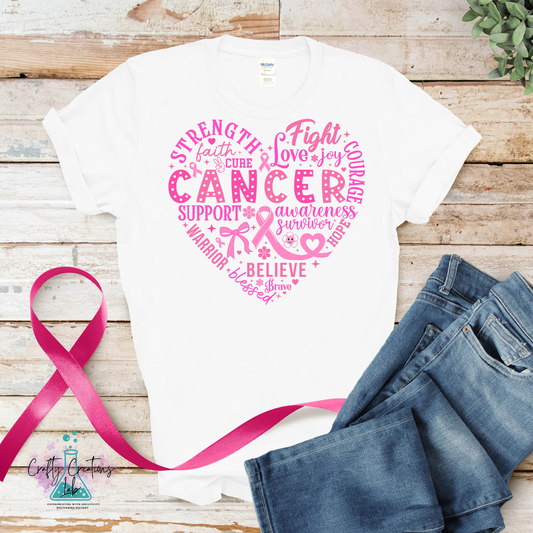 Heart of Strength – Breast Cancer Awareness Word Art Tee