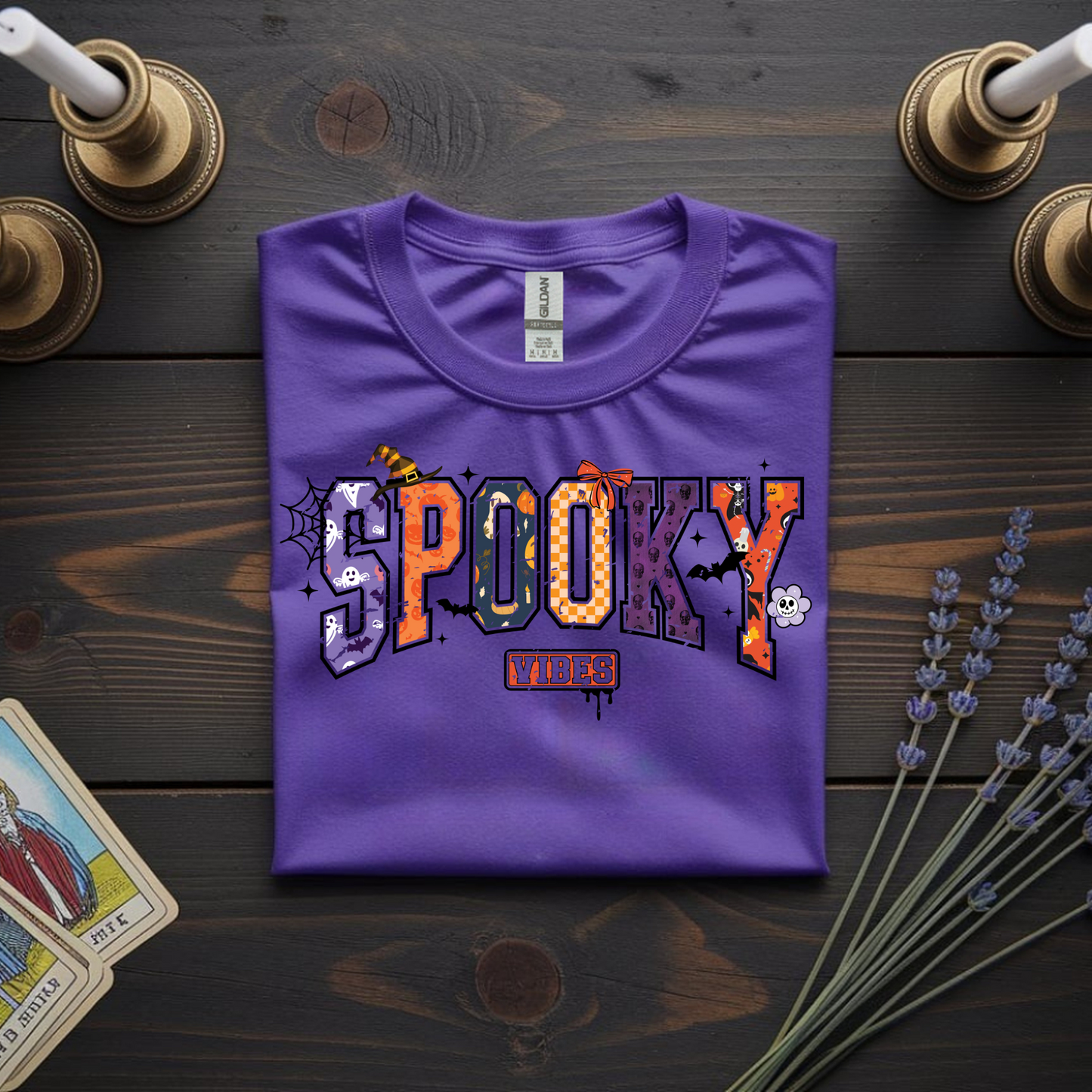 Patchwork Spooky Vibes – Halloween Tee