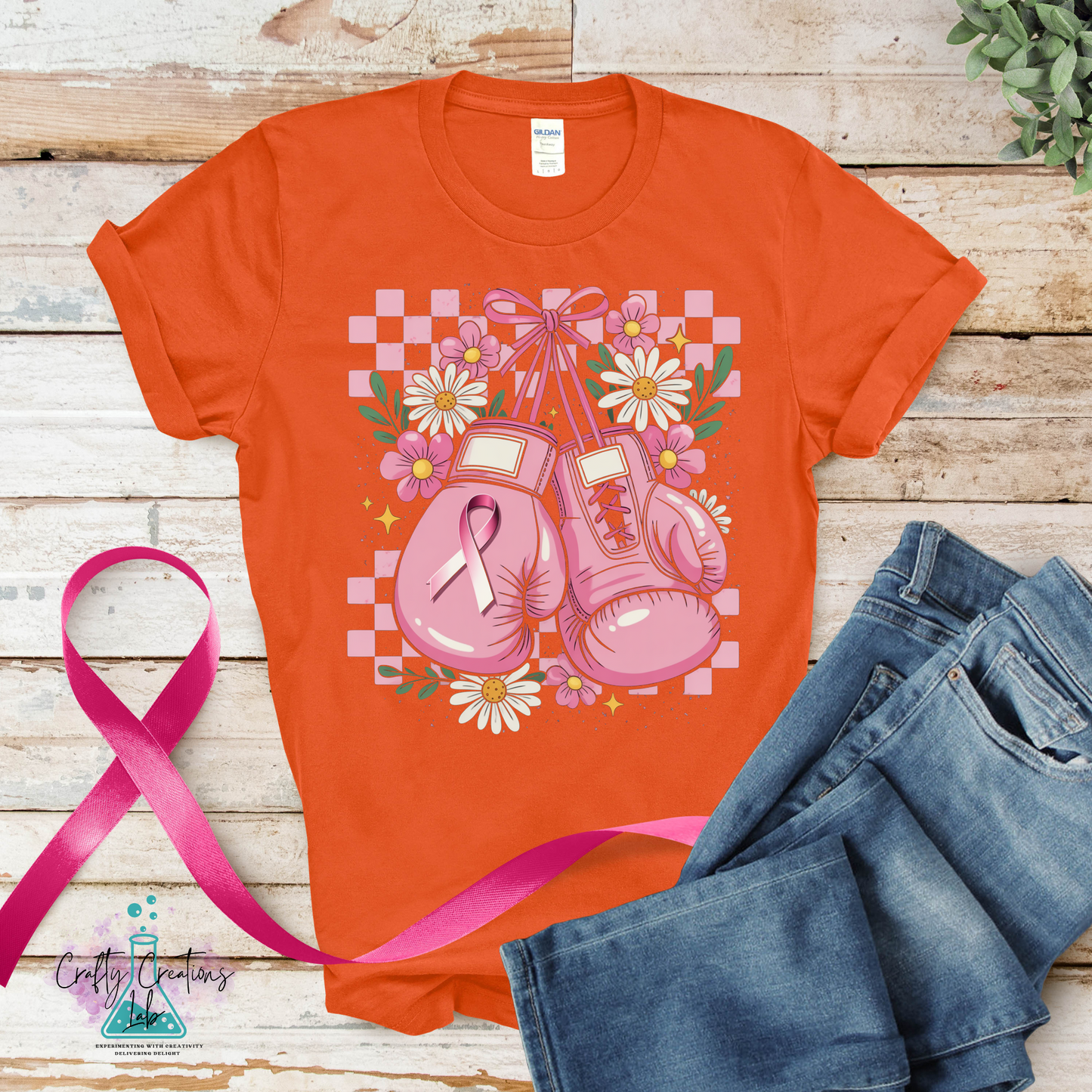 Boxing Gloves & Flowers – Fight Breast Cancer Tee