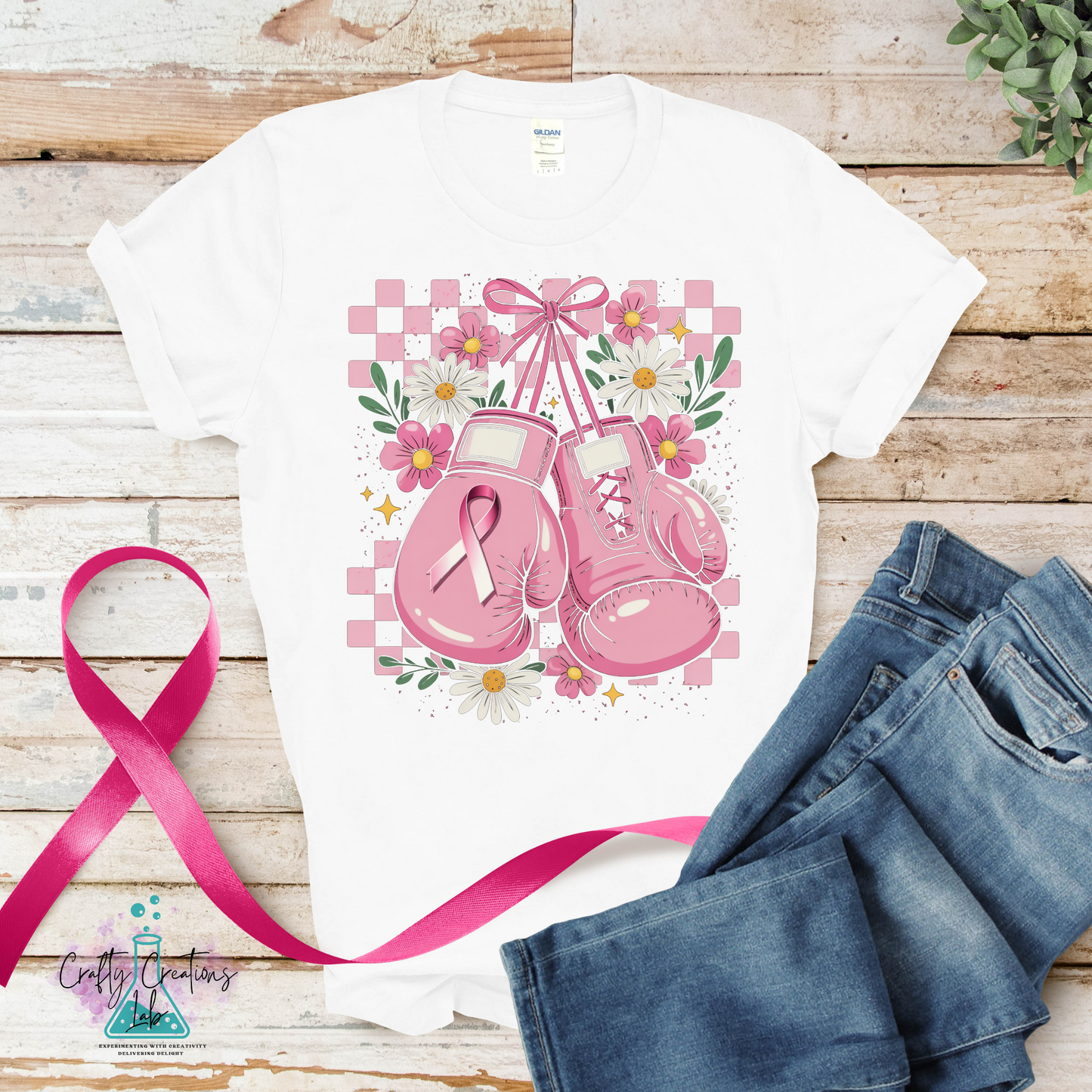 Boxing Gloves & Flowers – Fight Breast Cancer Tee