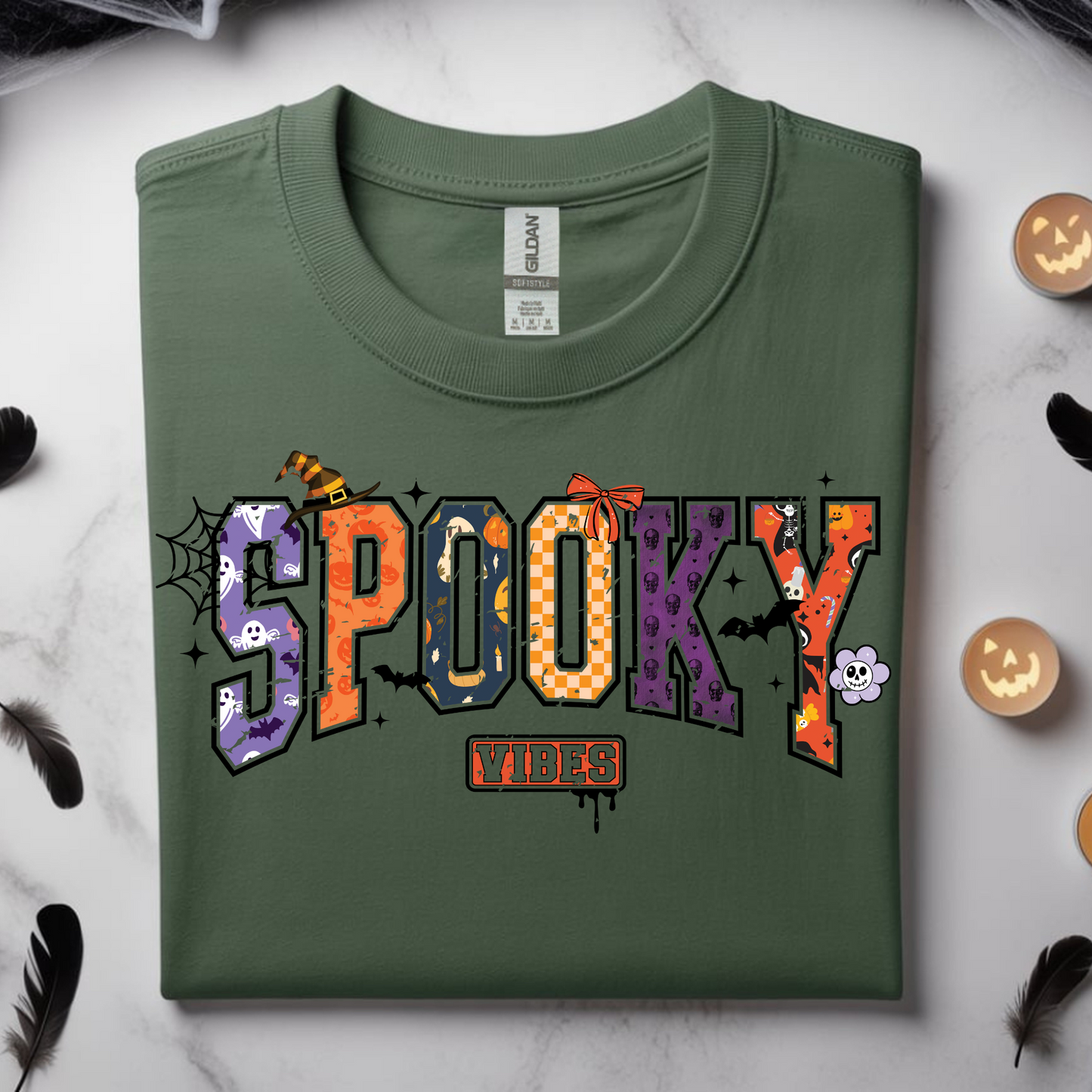 Patchwork Spooky Vibes – Halloween Tee