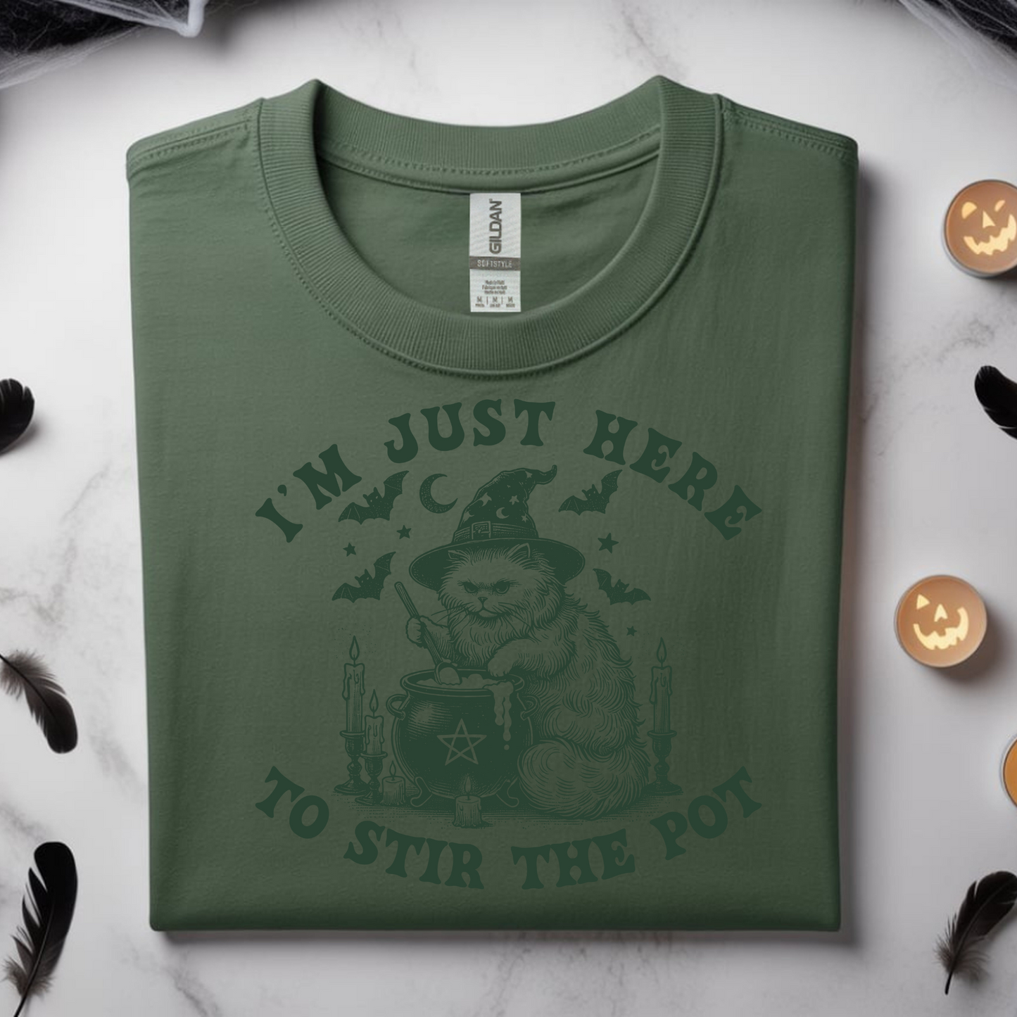Stir the Pot – Witchy Cat Halloween Tee