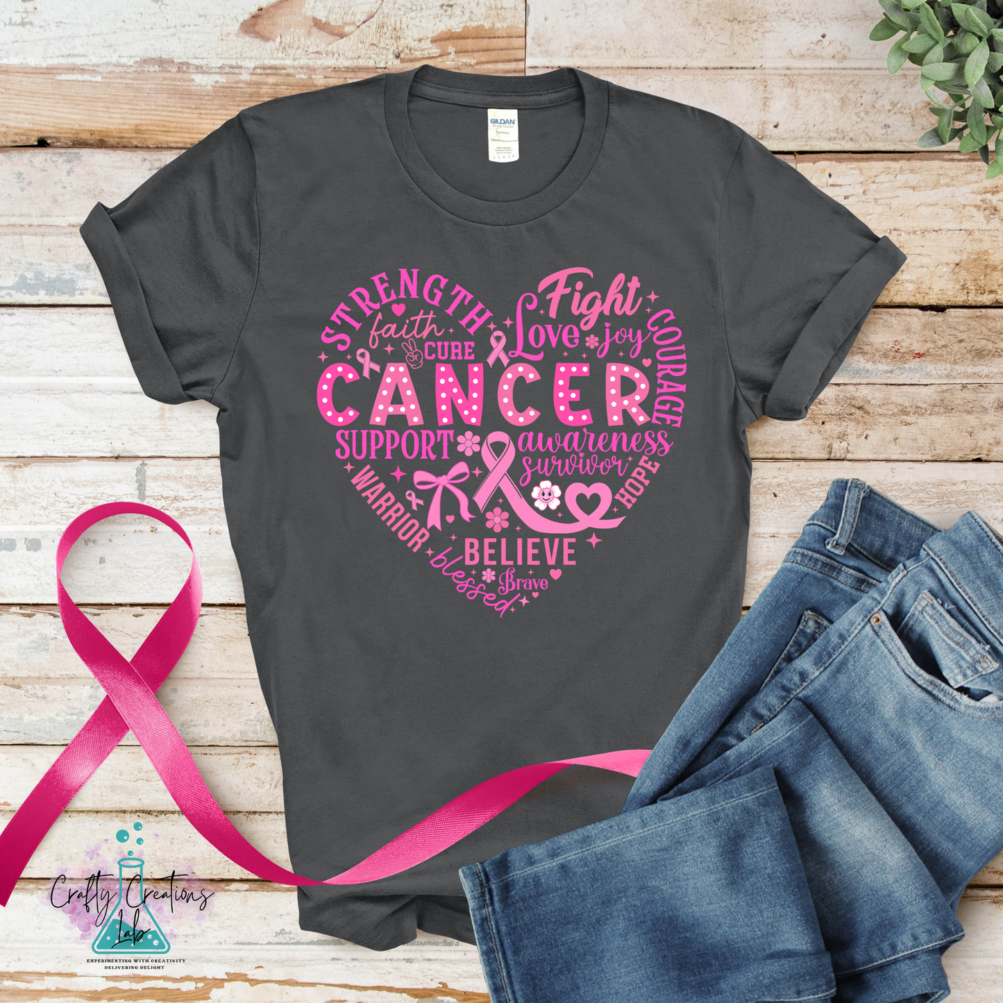 Heart of Strength – Breast Cancer Awareness Word Art Tee